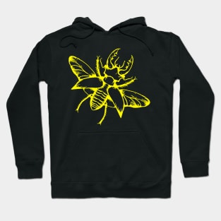 Stag Beetle Neon Yellow Color Insect Bug Art Design - Black Background Hoodie